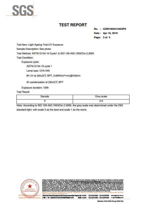 Light Ageing Test-UV Exposure Test Report